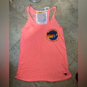 Aviator Nation Coral Pink Racerback Tank with Retro Stripe Logo New With Tags Sm